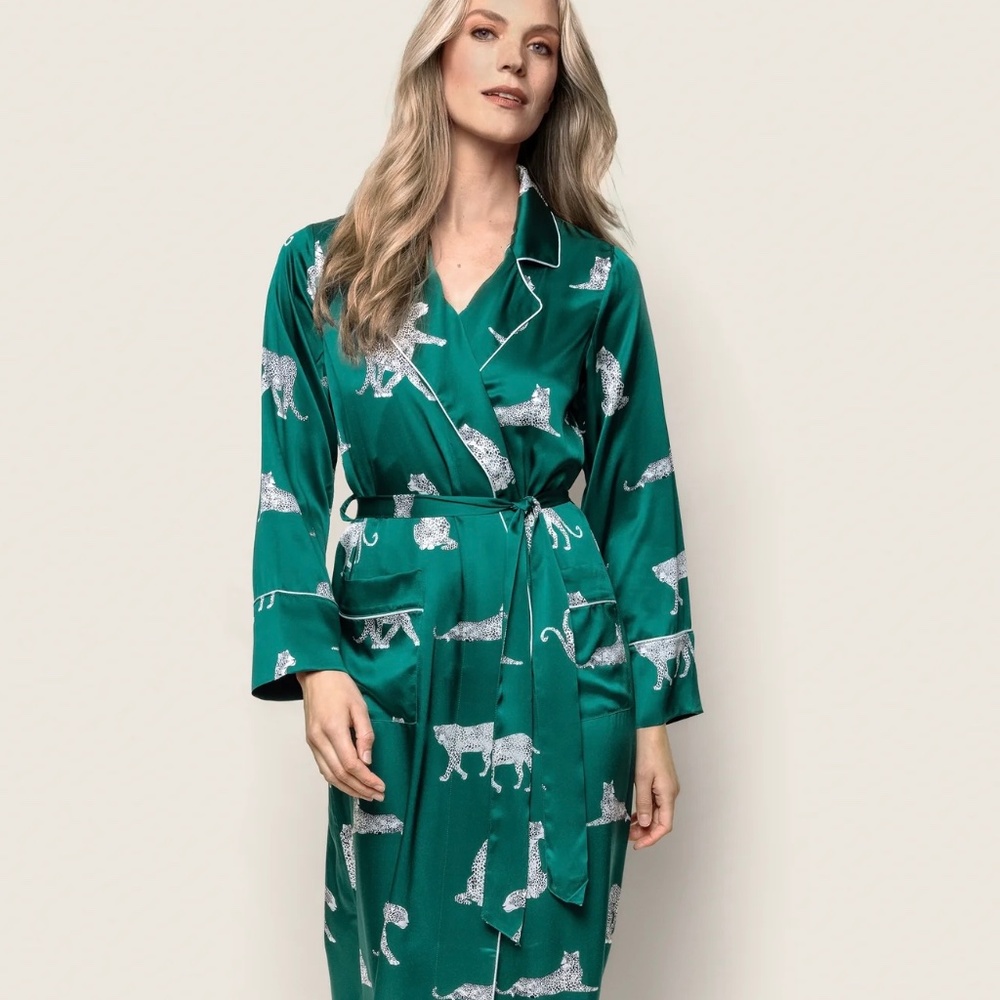Petite Plume Mulberry Silk Panthère de Luxe Long Robe M